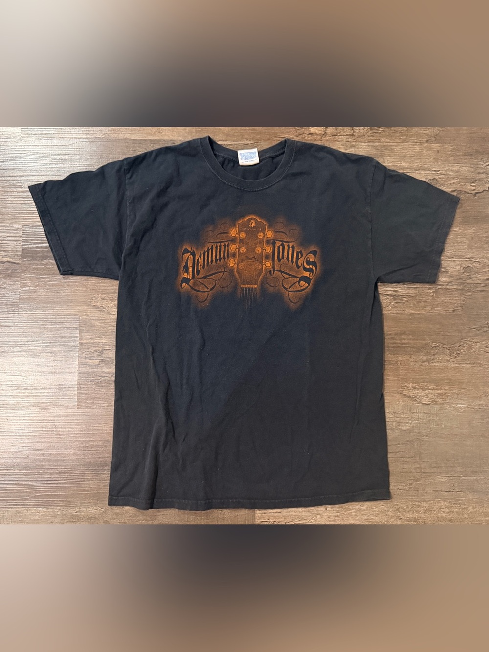 Demun Jones Hanes Black Tee with Orange Guitar Graphic